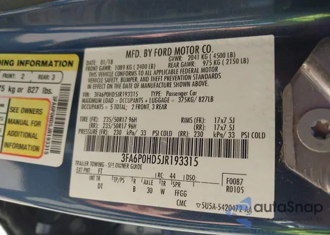 2018 Ford Fusion Se from USA, damaged, VIN 3FA6P0HD5JR193315